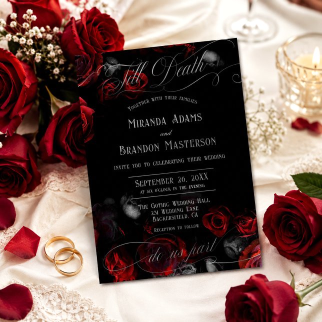 Invitation Mariage floral noir et rouge sur mesure (Créateur téléchargé)