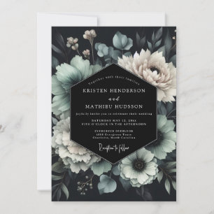Invitation Mariage Floral Noir et Sarcelle