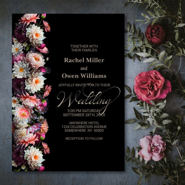 Invitation Mariage Floral noir moderne (Créateur téléchargé)