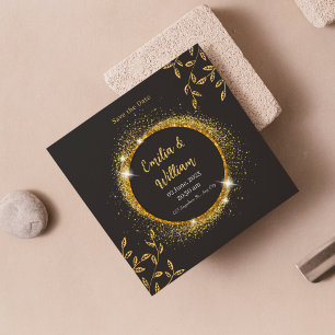 Invitation Mariage Floral Noir & Or Moderne Enregistrer La Da