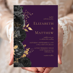 Invitation Mariage Floral Noir Or Romantique Violet