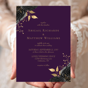 Invitation Mariage Floral Noir Or Romantique Violet