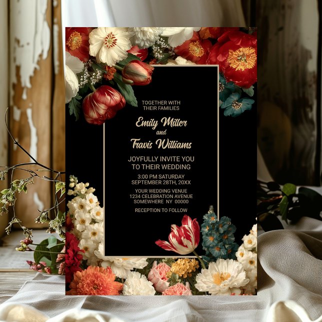 Invitation Mariage Floral Noir Romantique et Sombre (Créateur téléchargé)