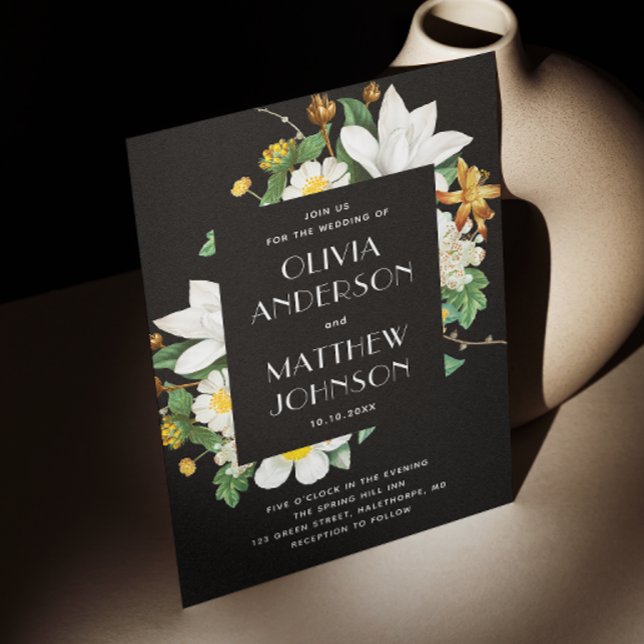 Invitation Mariage Floral Noir | Soirée Botanique + Code QR (Créateur téléchargé)