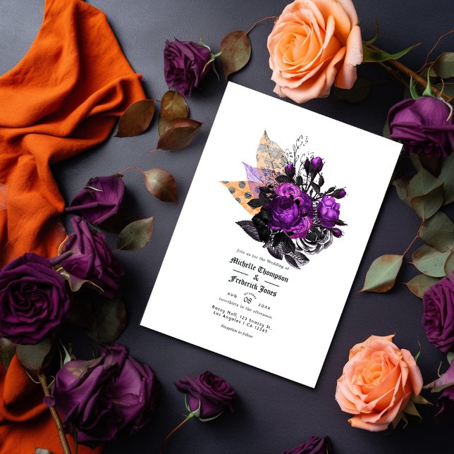 Invitation Mariage floral noir, violet et orange (Créateur téléchargé)