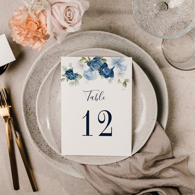 Invitation Mariage floral Numéro de tableau 12 Plan de siège (Dusty Blue Floral Wedding Reception Table Number Cards)