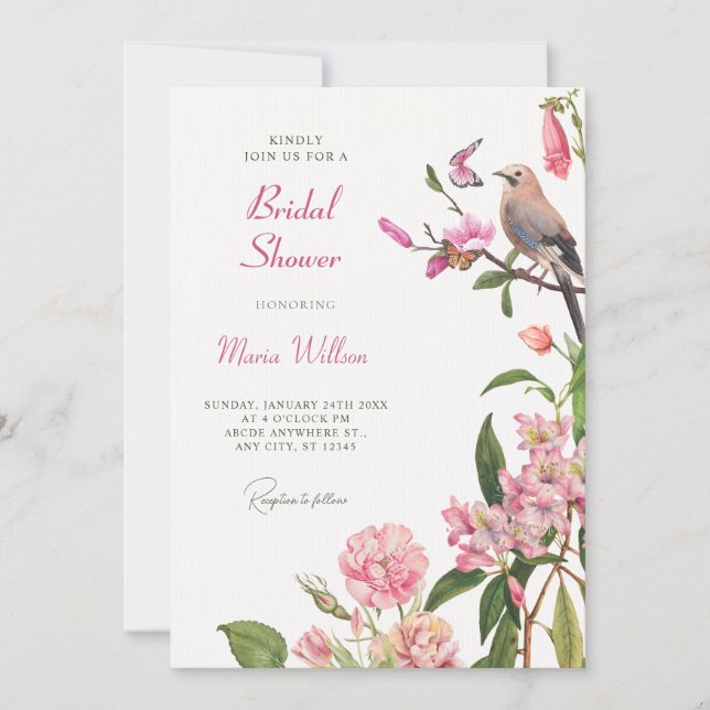 Invitation Mariage floral oiseaux art shower de mariage (Devant)