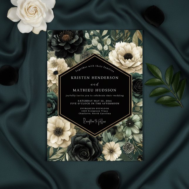 Invitation Mariage Floral Opulent Noir et Sombre (Créateur téléchargé)