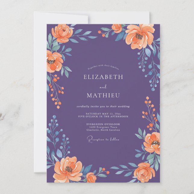 Invitation Mariage Floral Opulent Violet (Devant)