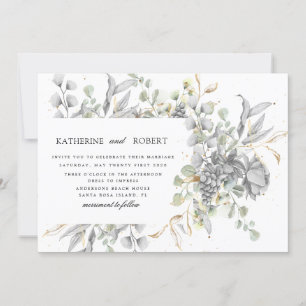 Invitation mariage floral or argent dramatique
