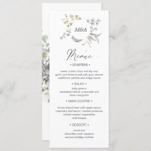 Invitation mariage floral or argent dramatique Menu Dîner