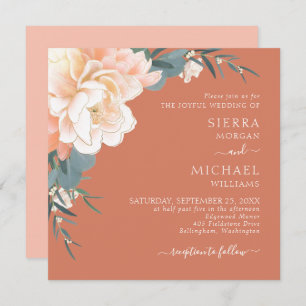 Invitation Mariage Floral Or En Terre Cuite Rouille Brush Pea