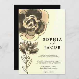 Invitation Mariage floral or et noir