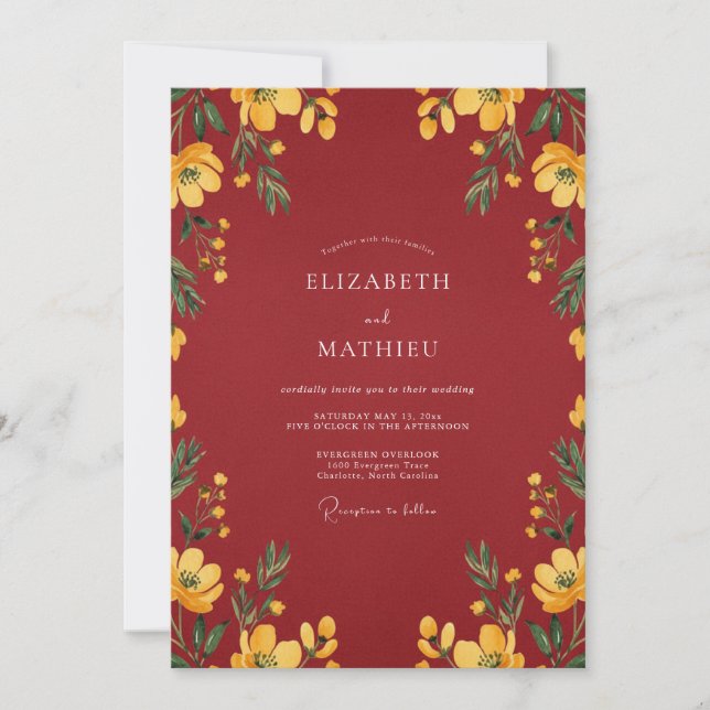 Invitation Mariage Floral Or Marron Et Or (Devant)