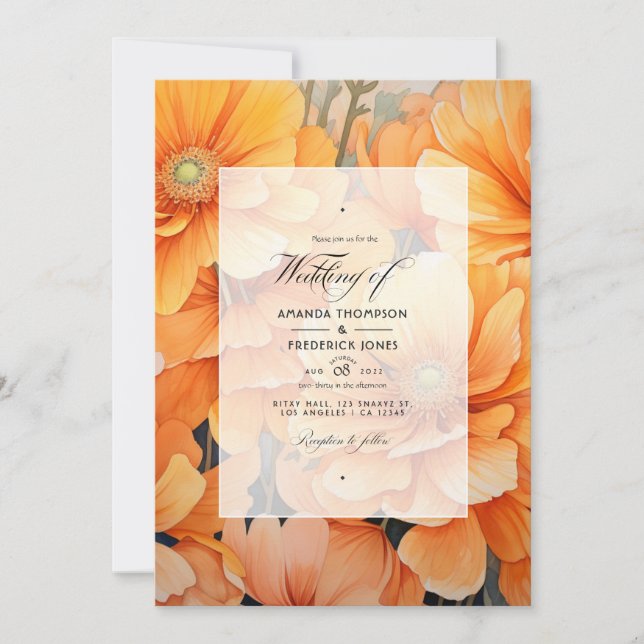 Invitation Mariage Floral Orange (Devant)