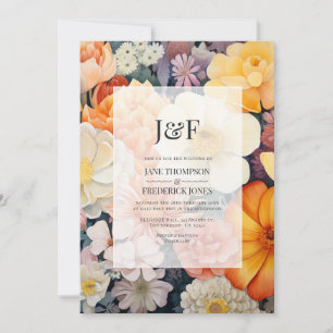 Invitation Mariage Floral Orange, Blanc et Doré
