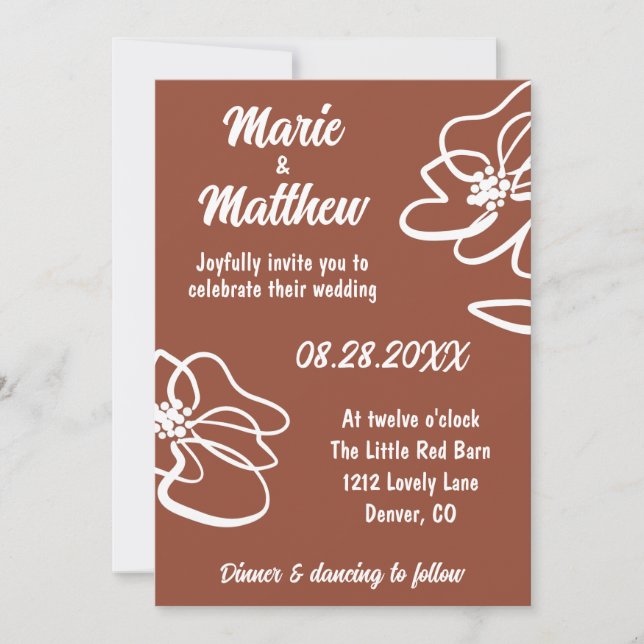 Invitation Mariage Floral Orange Brûlé Classique (Devant)