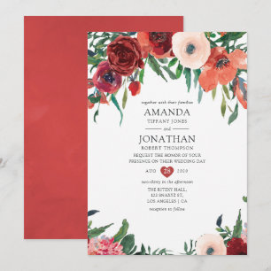 Invitation Mariage Floral Orange Brûlé et Rose