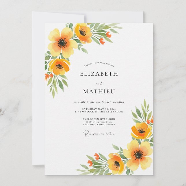 Invitation Mariage Floral Orange de Printemps (Devant)
