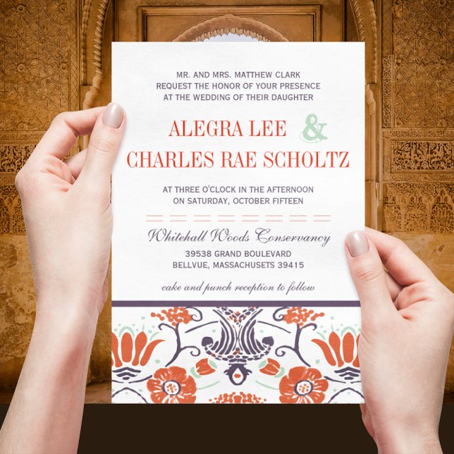 Invitation Mariage floral orange et violet Art déco (Créateur téléchargé)