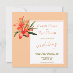 Invitation Mariage Floral Orange Oleander Watercolor