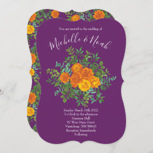 Invitation Mariage Floral Orange & Plum Violet Peony & Rose