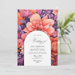 Invitation Mariage floral orange, rose vif et violet royal