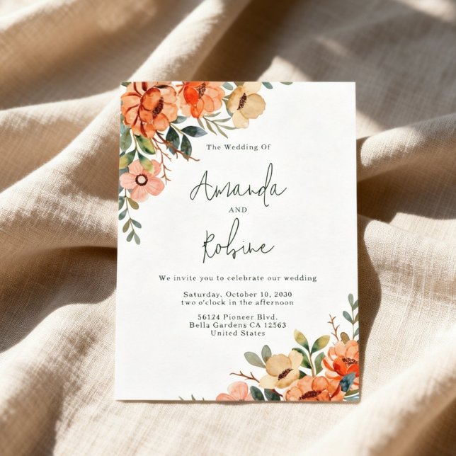 Invitation Mariage Floral Orange Rustique (Créateur téléchargé)