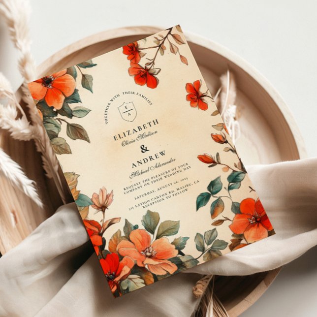 Invitation Mariage Floral Orange Rustique (Créateur téléchargé)