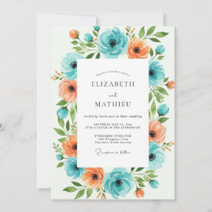 Invitation Mariage Floral Orange Sarcelle