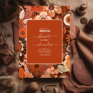Invitation Mariage floral orange Super rétro