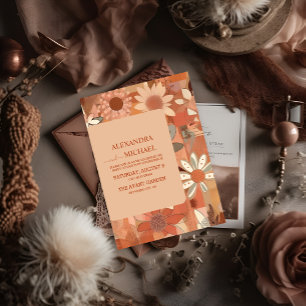 Invitation Mariage floral orange Super rétro