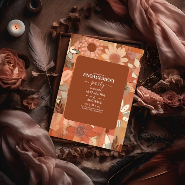 Invitation Mariage floral orange Super rétro (Créateur téléchargé)