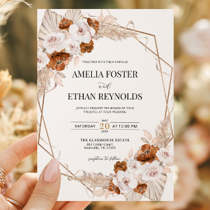 Invitation Mariage Floral Orange Terracotta Herbe de Pampas B