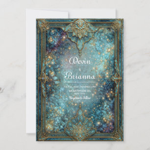 Invitation Mariage Floral Orné de Bleu Turquoise et d'Or de G
