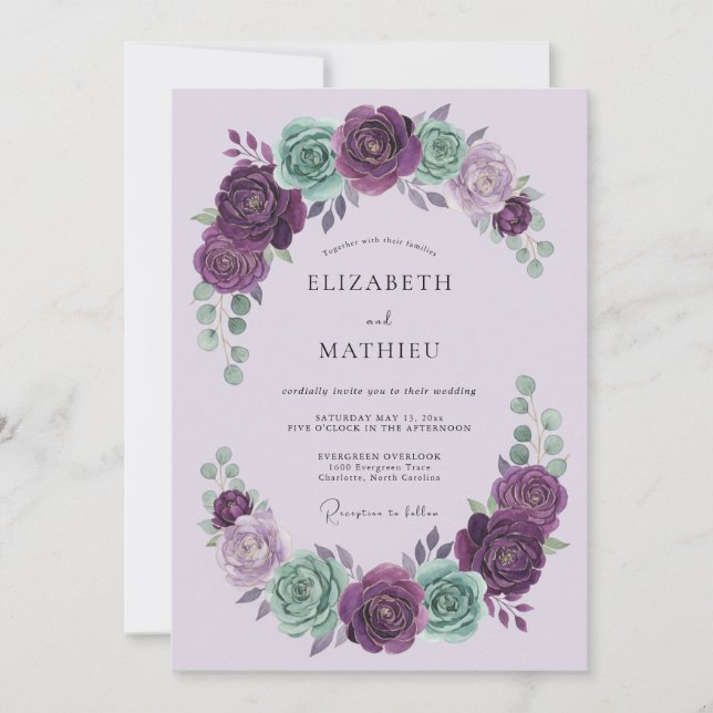 Invitation Mariage Floral Orné de Lavande (Devant)