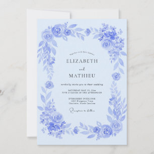Invitation Mariage Floral Painter dans les Tons Bleu Poudre