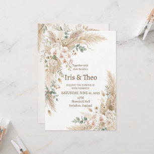 Invitation Mariage Floral Pampas Neutre