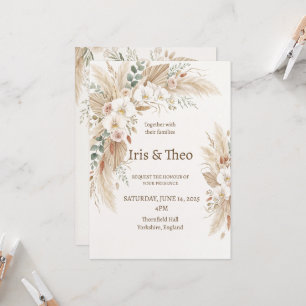Invitation Mariage Floral Pampas Neutre