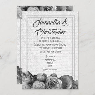 Invitation Mariage floral parchemin noir et blanc