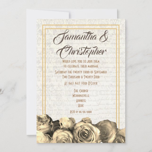 Invitation Mariage floral parchemin Sepia (Devant)