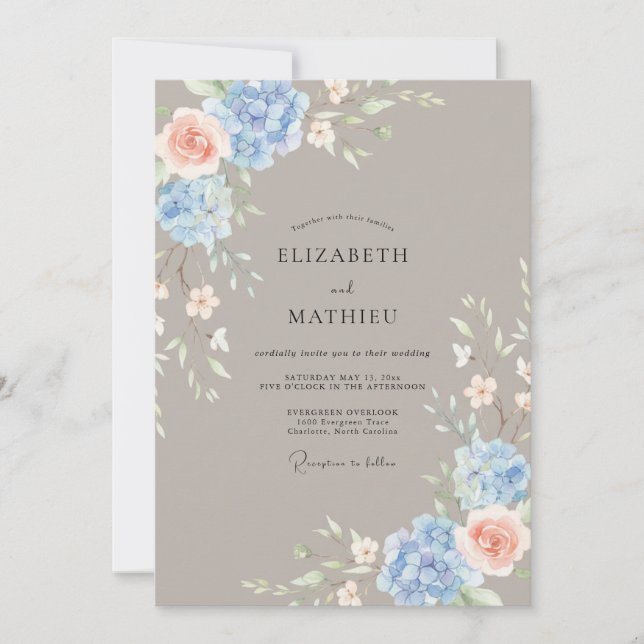 Invitation Mariage Floral Pastel Bleu (Devant)