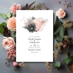 Invitation Mariage floral Pastel Blush Rose et Charcoal
