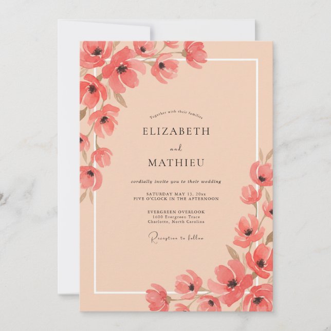 Invitation Mariage Floral Pastel Corail (Devant)