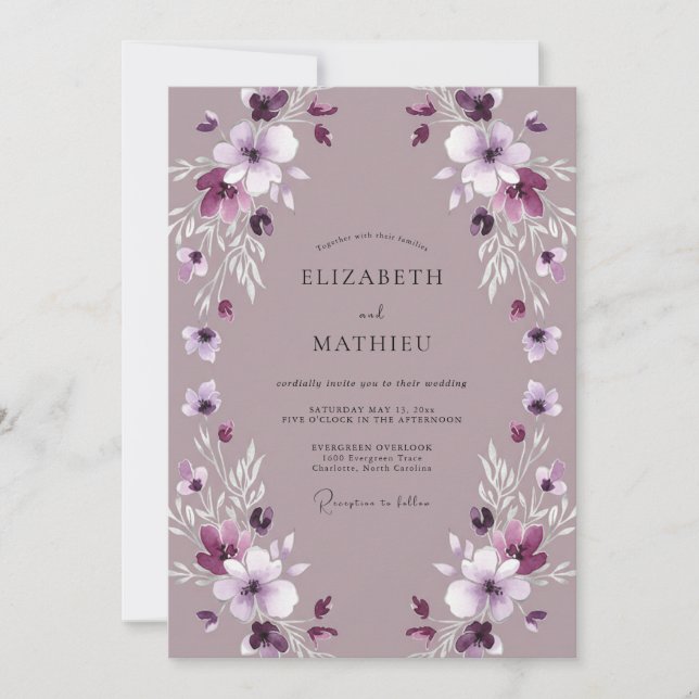 Invitation Mariage Floral Pastel Mauve (Devant)