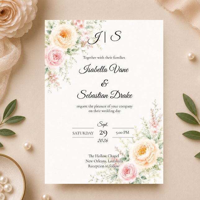 Invitation Mariage Floral Pastel Romantique (Créateur téléchargé)