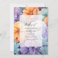 Mariage floral pastel violet, orange et menthe