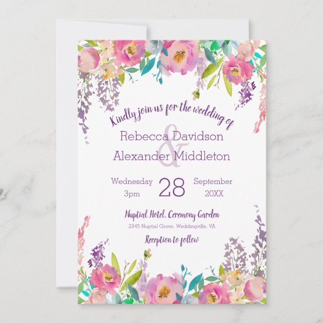 Invitation Mariage floral Pastel Watercolor (Devant)