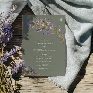 Invitation Mariage floral peint à la main avec sauge lavande 