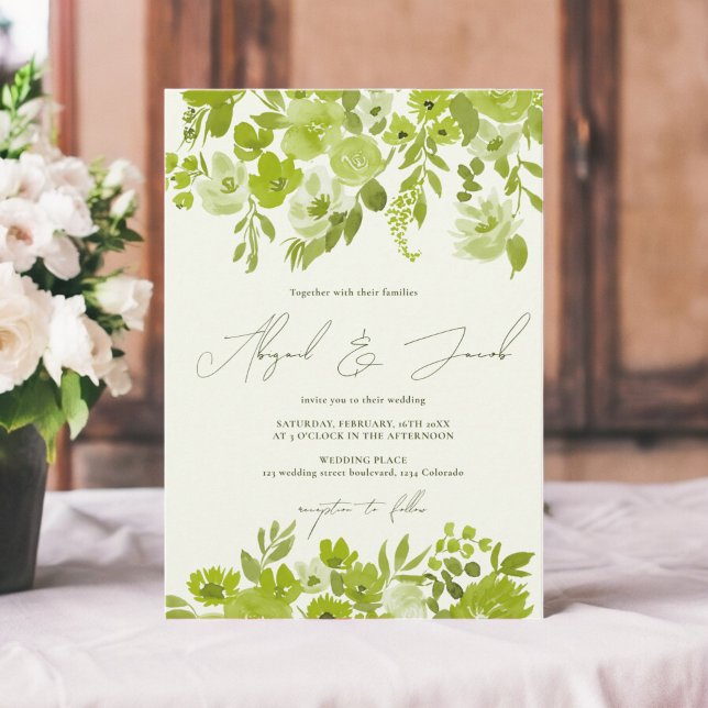 Invitation Mariage floral peint à la main verte de chaux de B (Boho lime green hand painted floral wedding invitation)